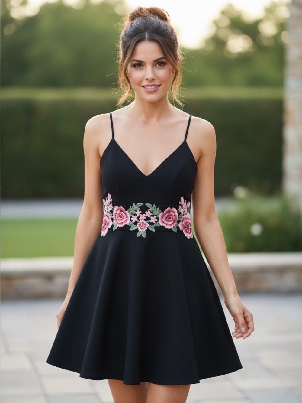 Elegant Black Floral Embroidered Dress